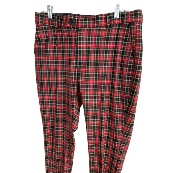Man Boohoo Man Red Plaid Pants 32R NWOT  Waist 34" Inseam 28.5" Rise 10.5" - Picture 2 of 5
